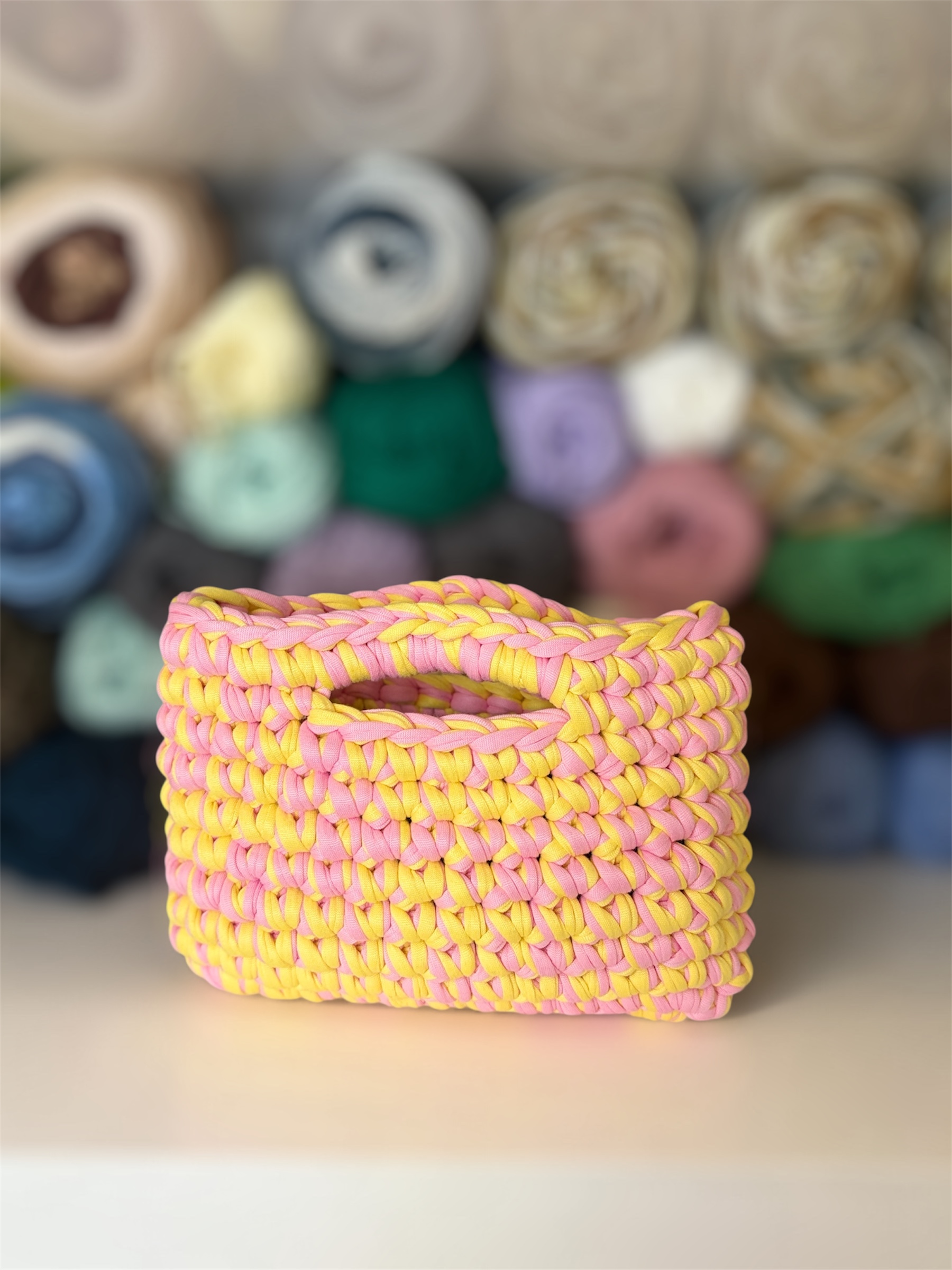 Pink/yellow bag — handmade crochet sale in the UAE
