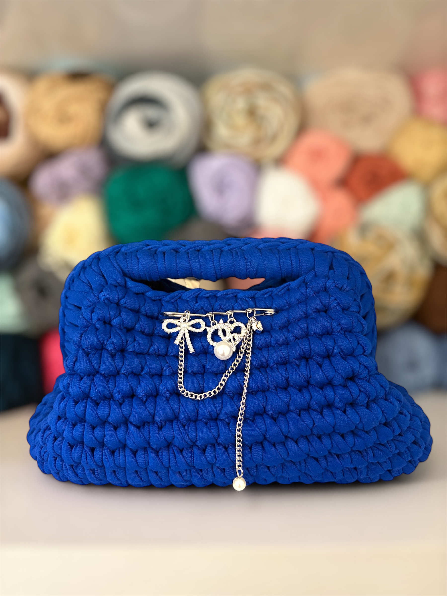 Livvy clutch (blue) — handmade crochet bags in the UAE