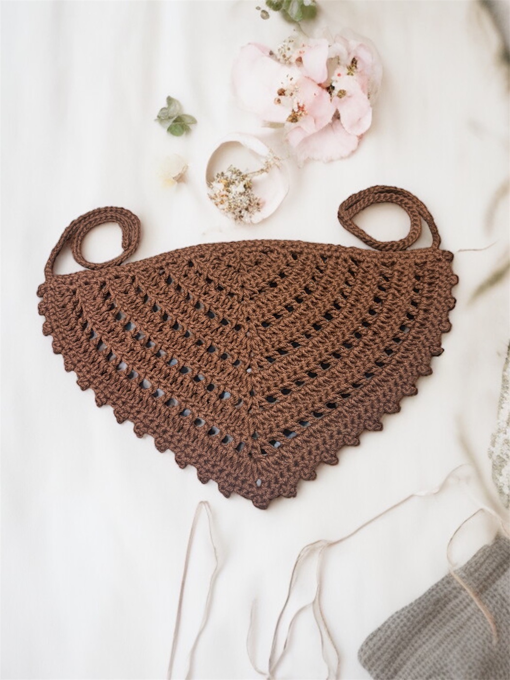 Brown Picot Bandana — handmade crochet accessories in the UAE