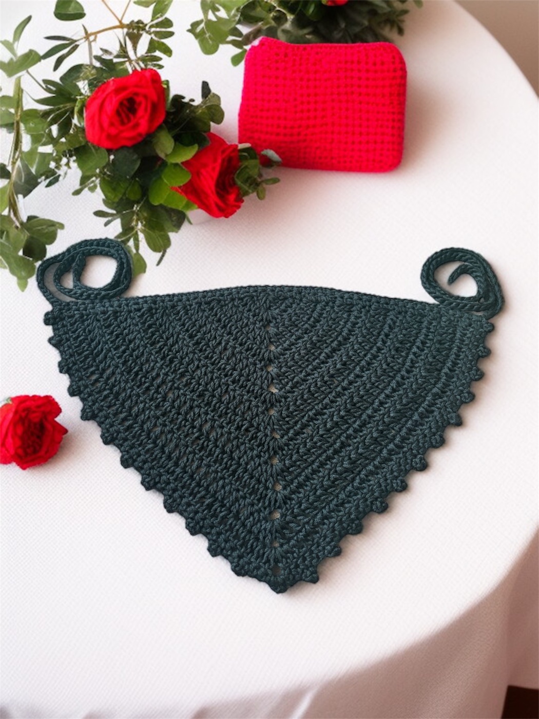 Picot bandana (Black) — handmade crochet accessories in the UAE