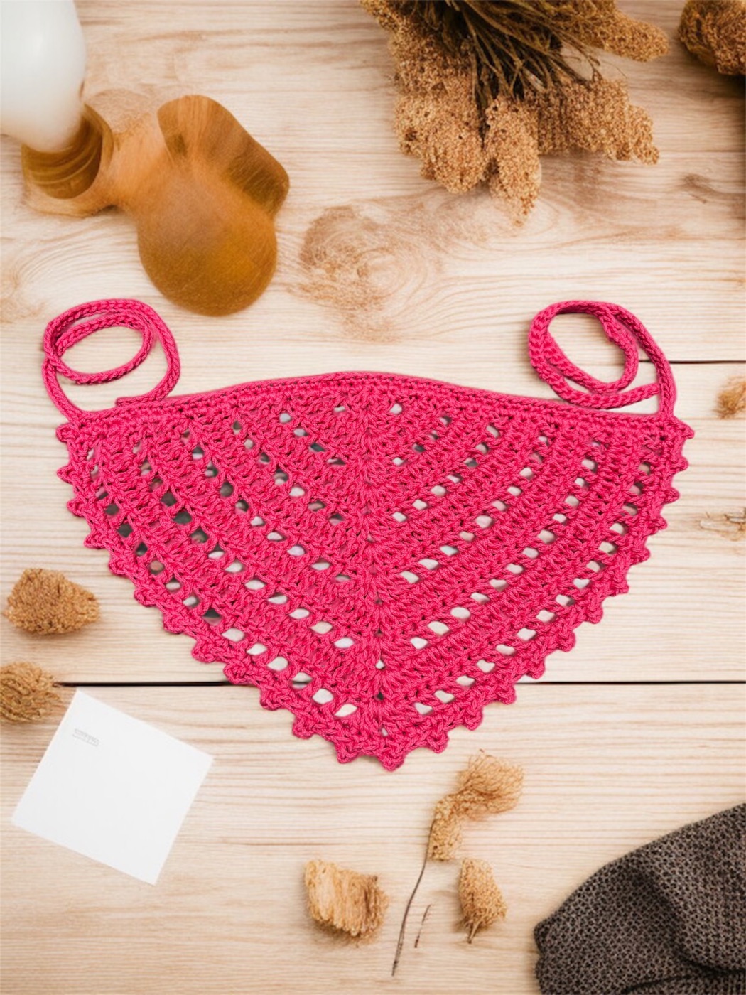 Pink Picot Bandana — handmade crochet accessories in the UAE